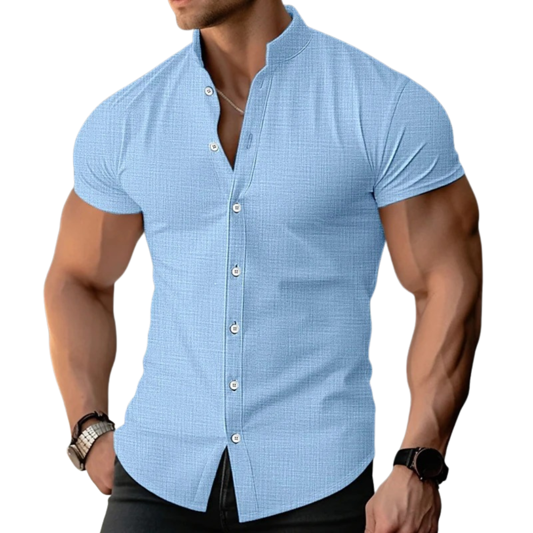 Men’s Fitted Mandarin Collar Short Sleeve Shirt