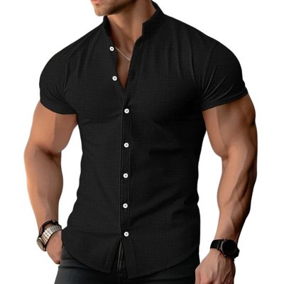 Men’s Fitted Mandarin Collar Short Sleeve Shirt