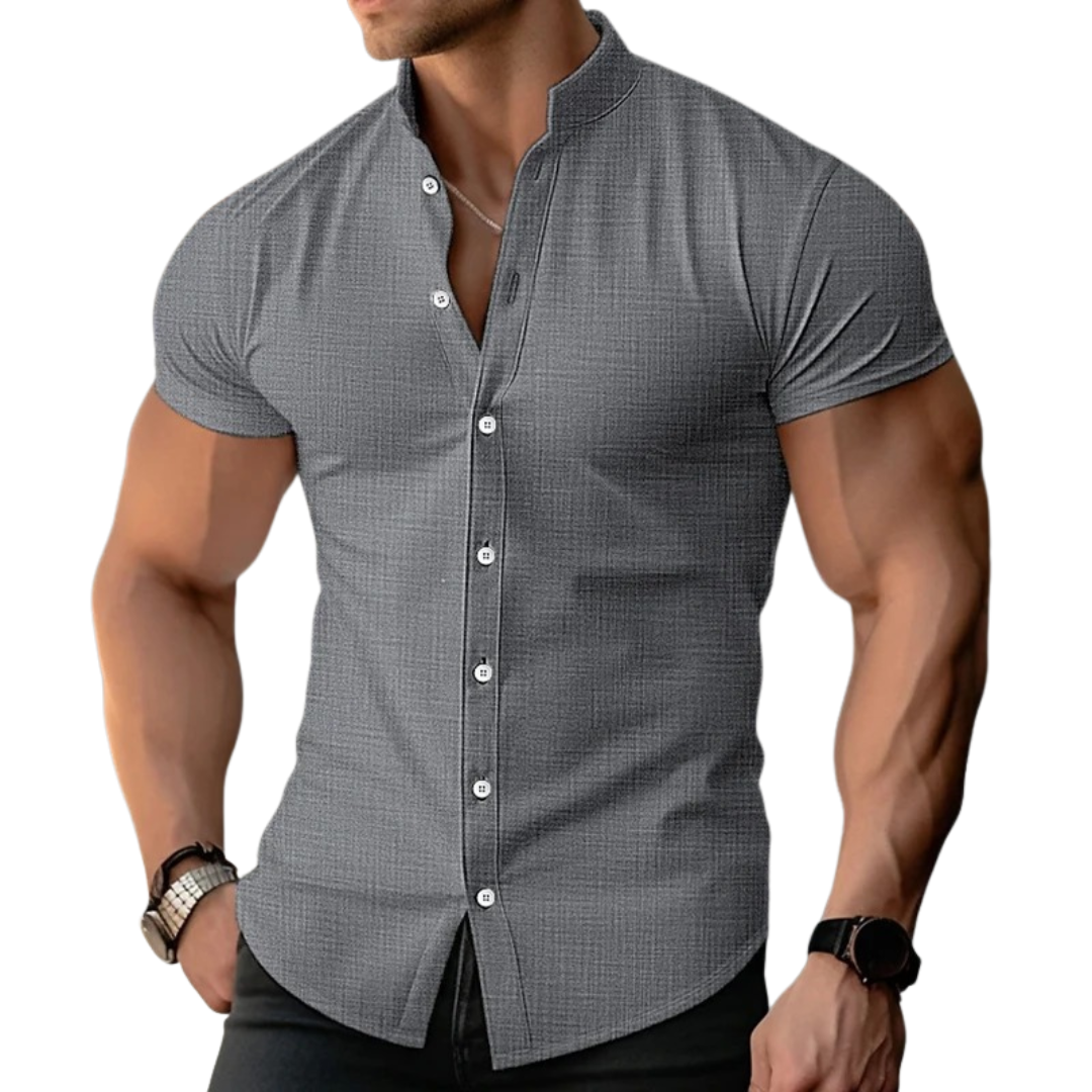 Men’s Fitted Mandarin Collar Short Sleeve Shirt