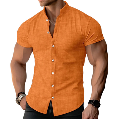 Men’s Fitted Mandarin Collar Short Sleeve Shirt