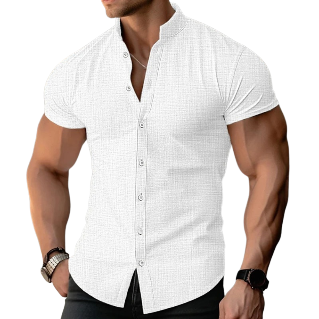 Men’s Fitted Mandarin Collar Short Sleeve Shirt