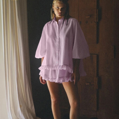 Women’s Ruffle Hem Button-Up Lounge Set