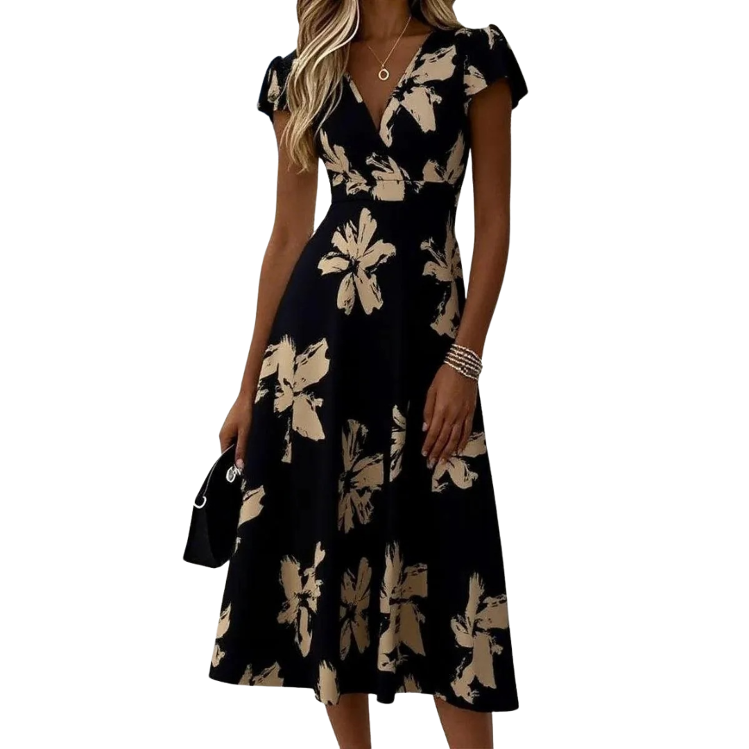 Women's Elegant Floral Wrap Midi Dress