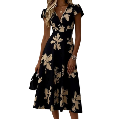 Women's Elegant Floral Wrap Midi Dress