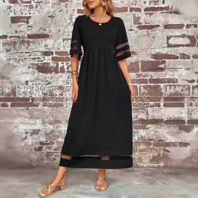 Midnight Elegance Mesh Detail Maxi Dress + Tummy Coverage