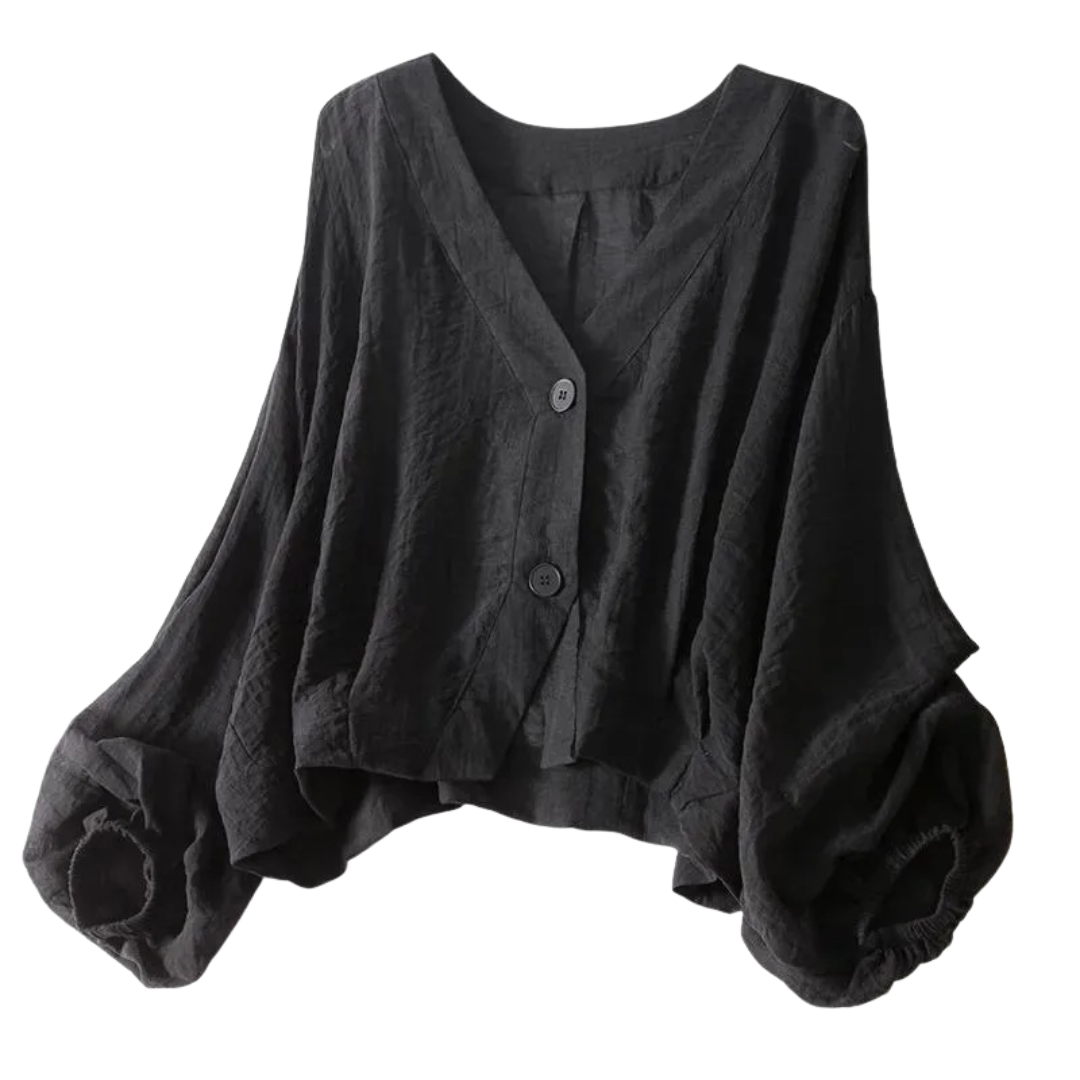 Women’s White Button-Up Lantern Sleeve Blouse
