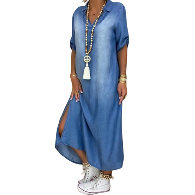 Women's Coastal Breeze Denim Maxi Dress – 24hr Dispatch