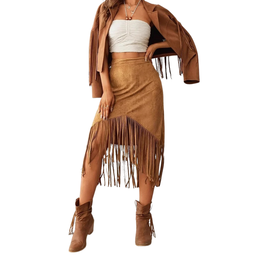 Women’s Suede Fringe Midi Skirt