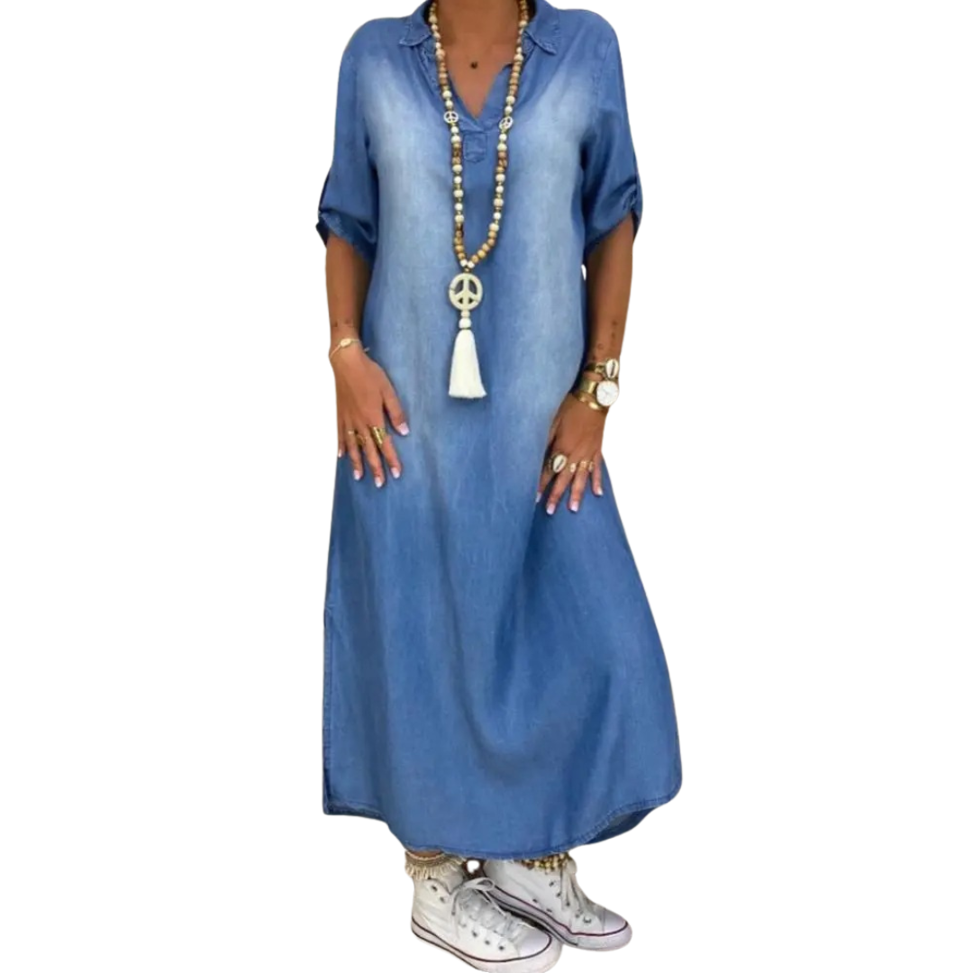 Women's Coastal Breeze Denim Maxi Dress – 24hr Dispatch