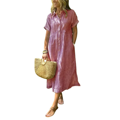 Women’s Striped Button-Up Midi Dress