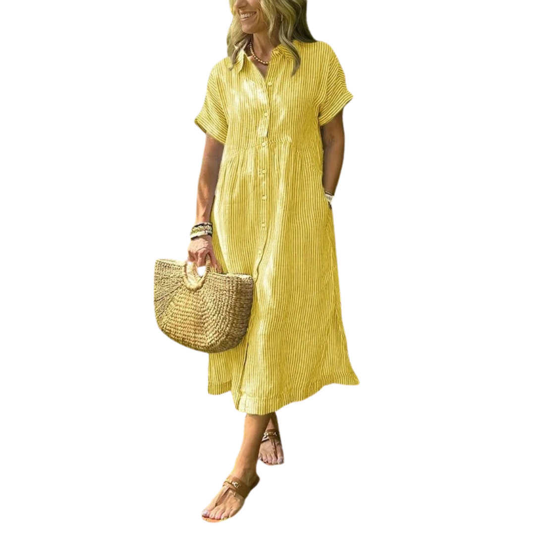 Women’s Striped Button-Up Midi Dress