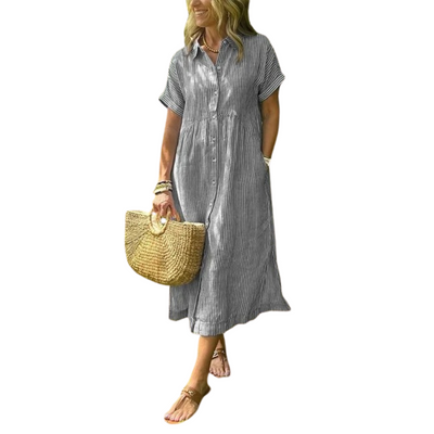 Women’s Striped Button-Up Midi Dress