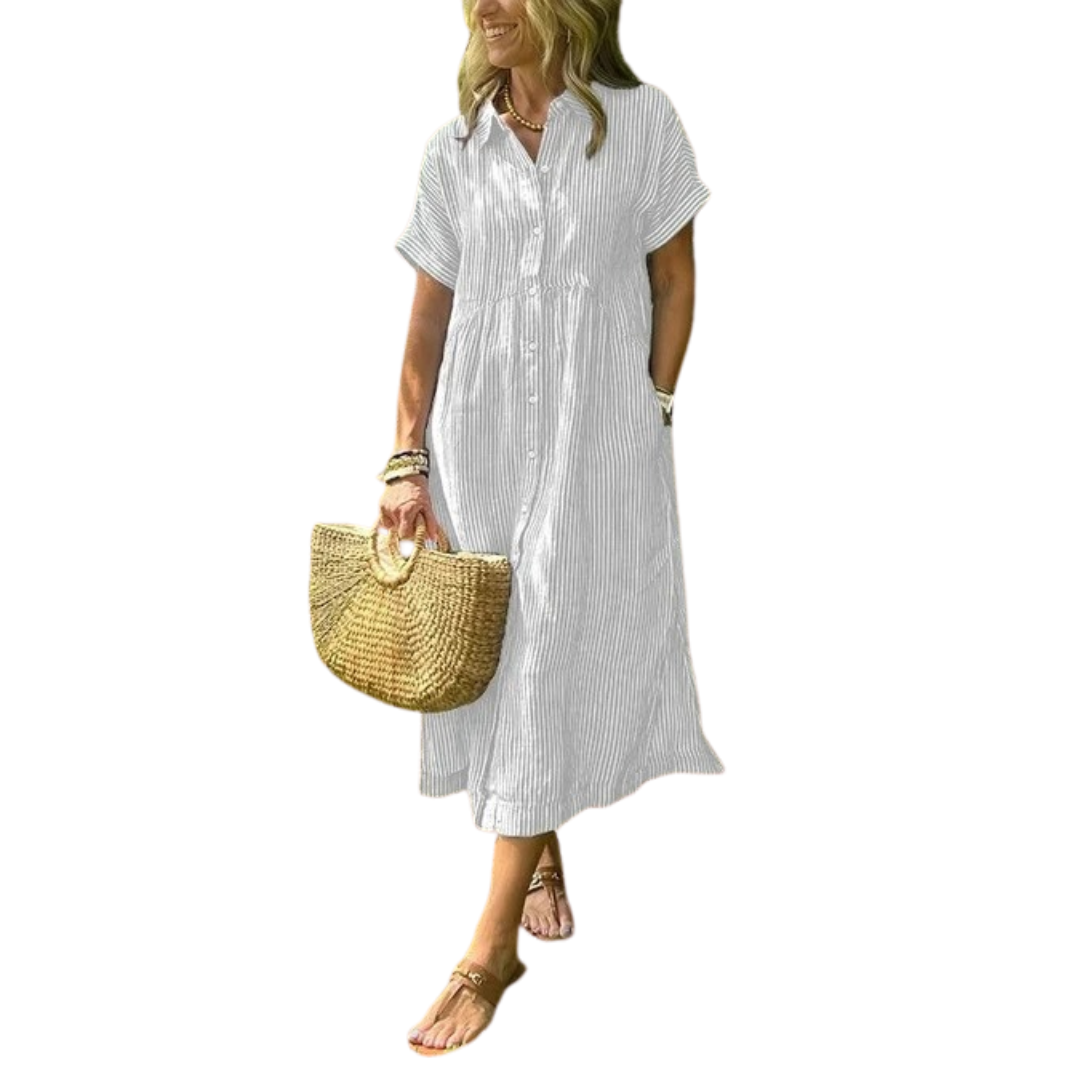 Women’s Striped Button-Up Midi Dress