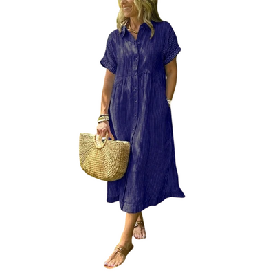 Women’s Striped Button-Up Midi Dress