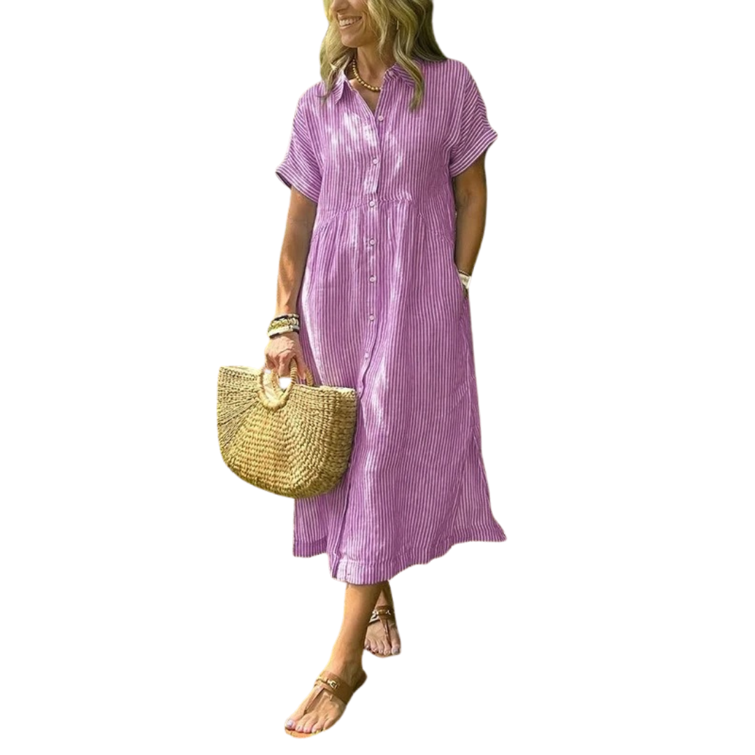 Women’s Striped Button-Up Midi Dress