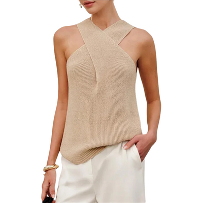 Women’s Elegant Cross-Neck Knit Top