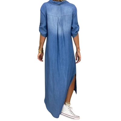 Women's Coastal Breeze Denim Maxi Dress – 24hr Dispatch