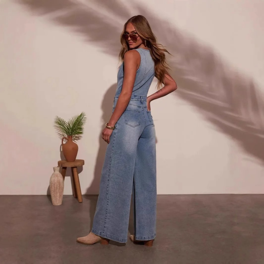 The Stella Wide-Leg Denim Jumpsuit