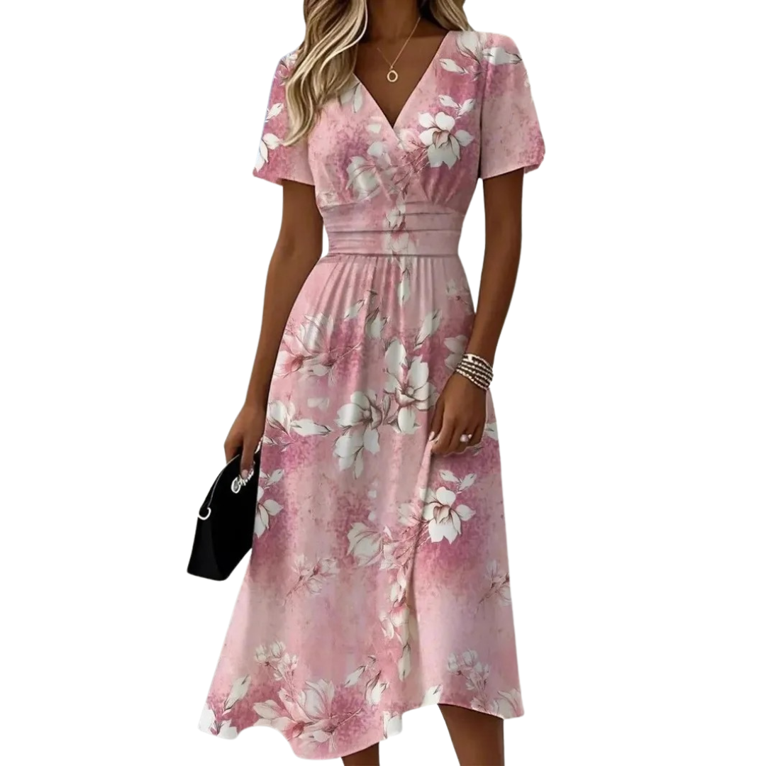 Women's Elegant Floral Wrap Midi Dress
