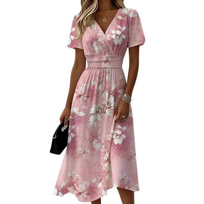 Women's Elegant Floral Wrap Midi Dress
