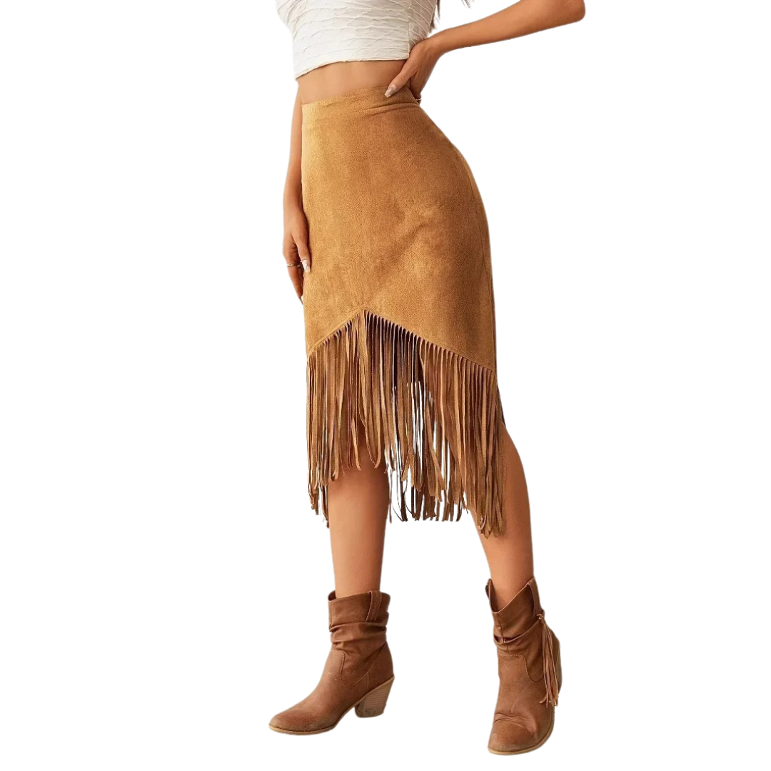 Women’s Suede Fringe Midi Skirt