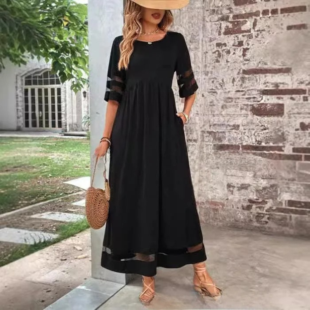 Midnight Elegance Mesh Detail Maxi Dress + Tummy Coverage