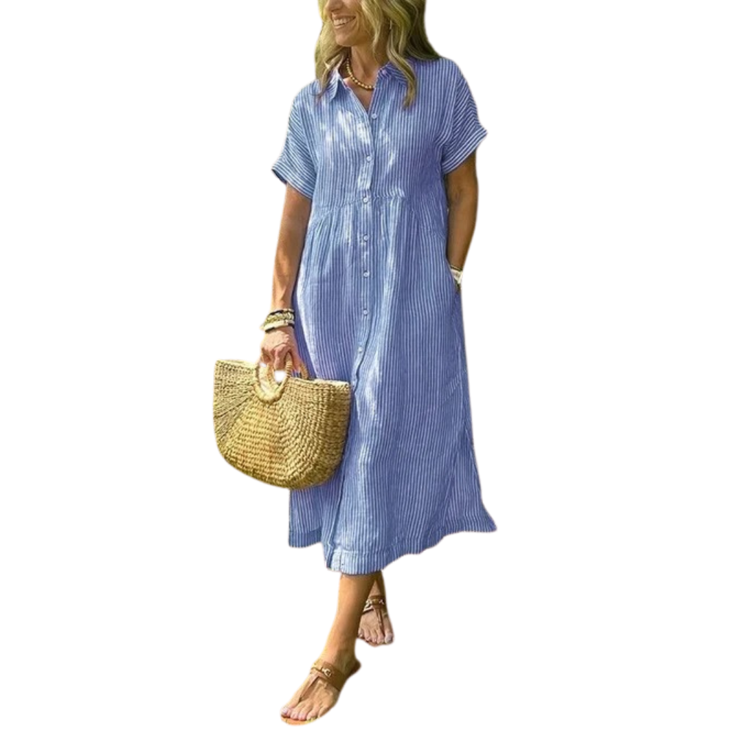 Women’s Striped Button-Up Midi Dress