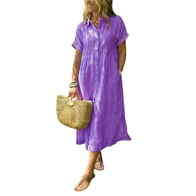 Women’s Striped Button-Up Midi Dress
