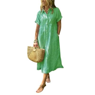 Women’s Striped Button-Up Midi Dress