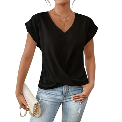Women’s Casual V-Neck Rolled Sleeve Top