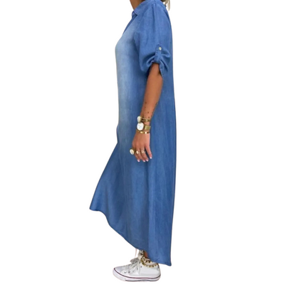 Women's Coastal Breeze Denim Maxi Dress – 24hr Dispatch