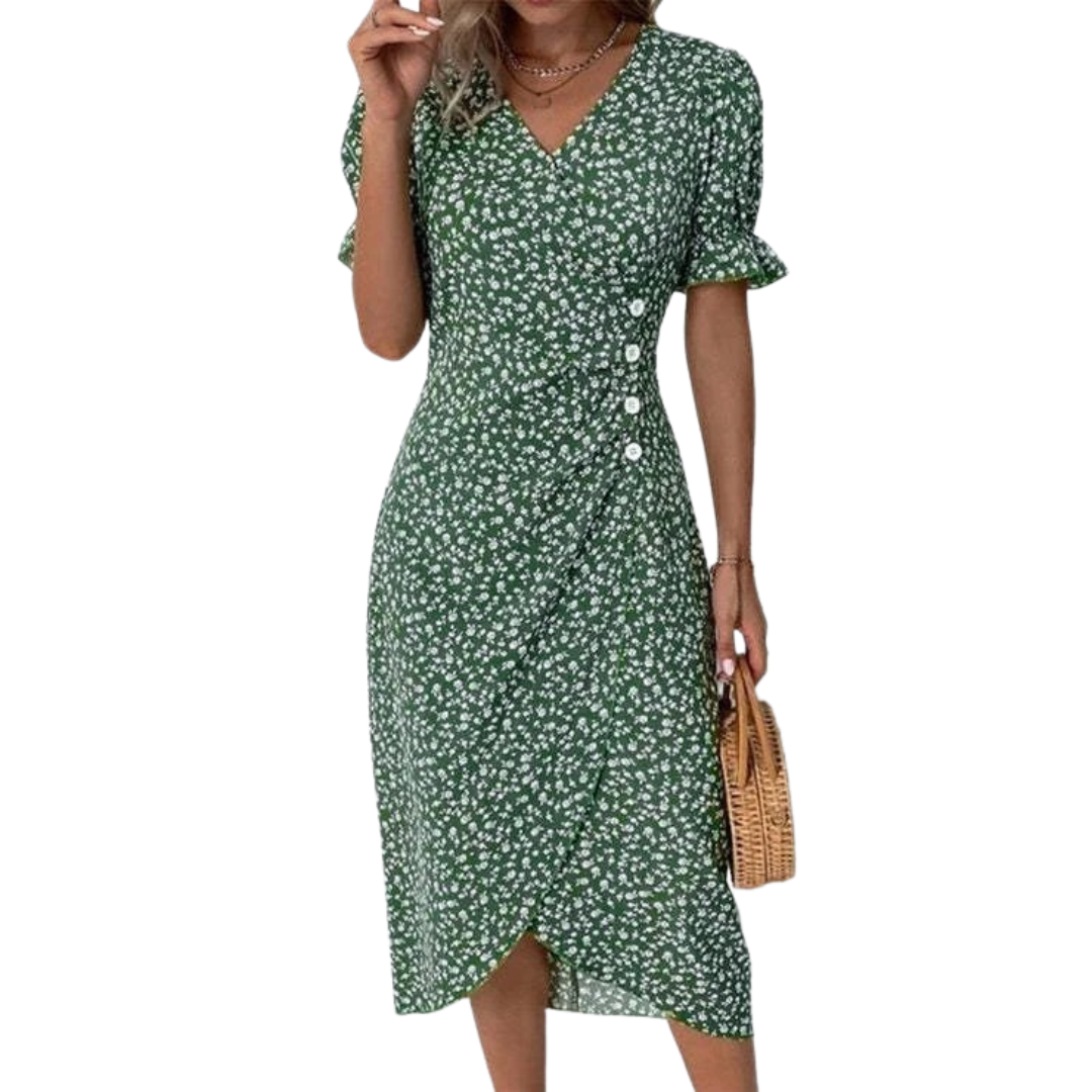 Women’s Floral V-Neck Button Wrap Dress