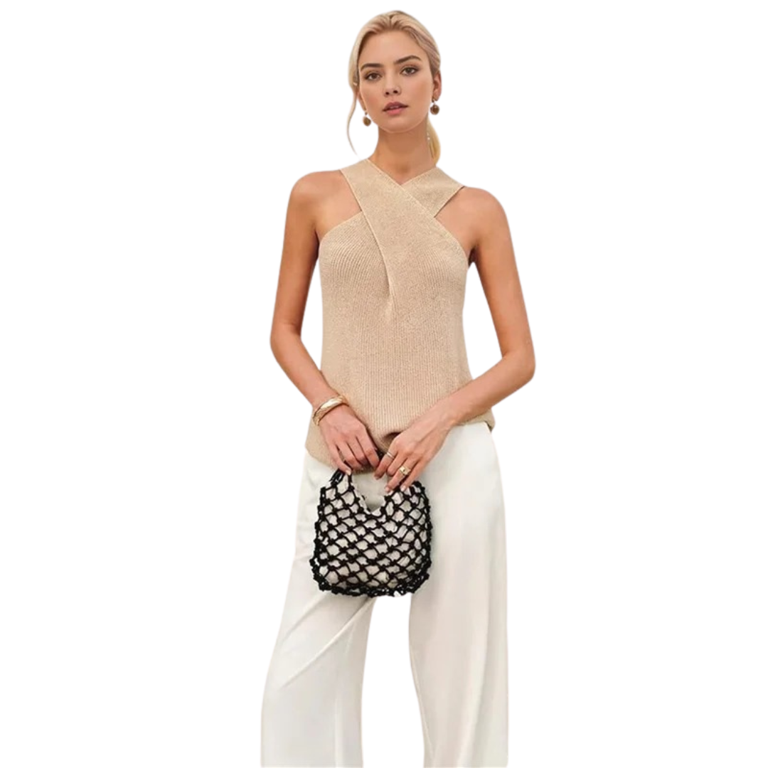 Women’s Elegant Cross-Neck Knit Top