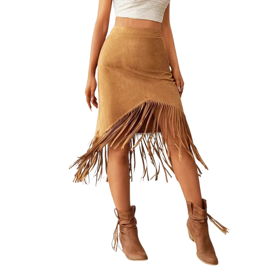 Women’s Suede Fringe Midi Skirt