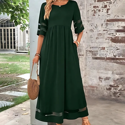 Midnight Elegance Mesh Detail Maxi Dress + Tummy Coverage