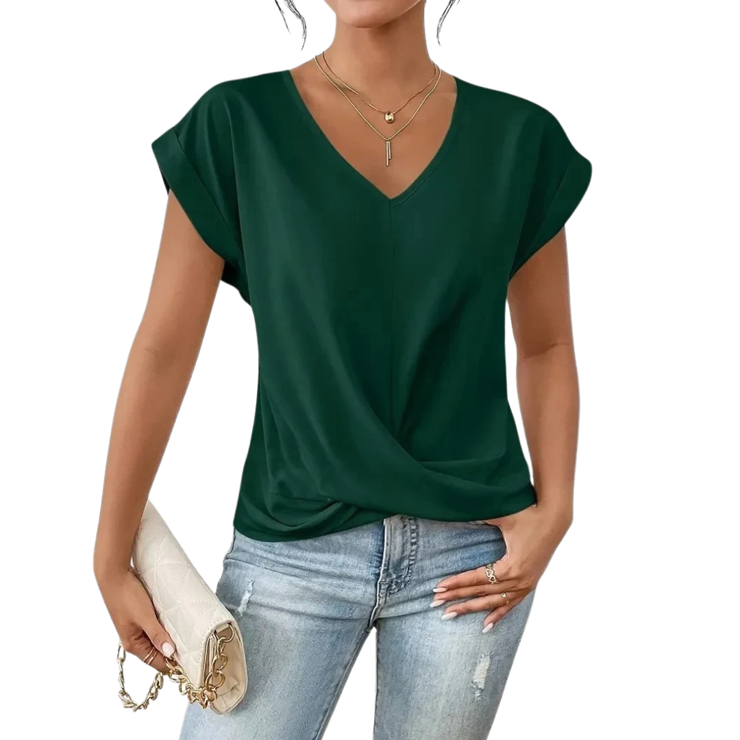 Women’s Casual V-Neck Rolled Sleeve Top