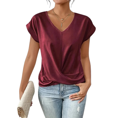 Women’s Casual V-Neck Rolled Sleeve Top