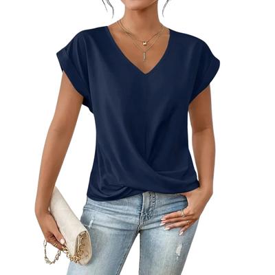 Women’s Casual V-Neck Rolled Sleeve Top