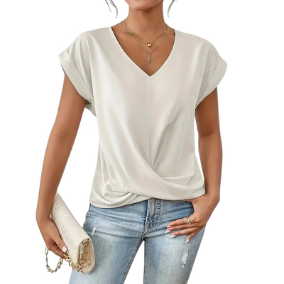 Women’s Casual V-Neck Rolled Sleeve Top
