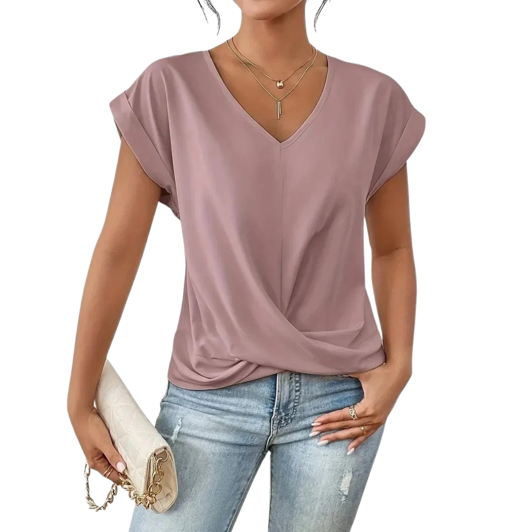 Women’s Casual V-Neck Rolled Sleeve Top
