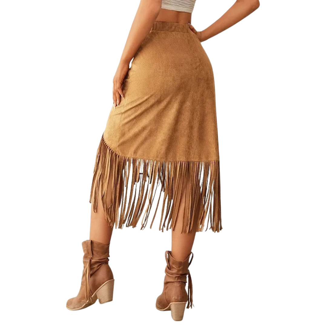 Women’s Suede Fringe Midi Skirt