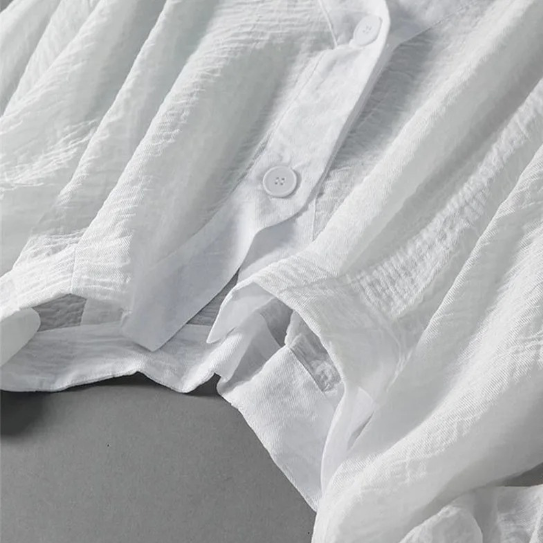 Women’s White Button-Up Lantern Sleeve Blouse