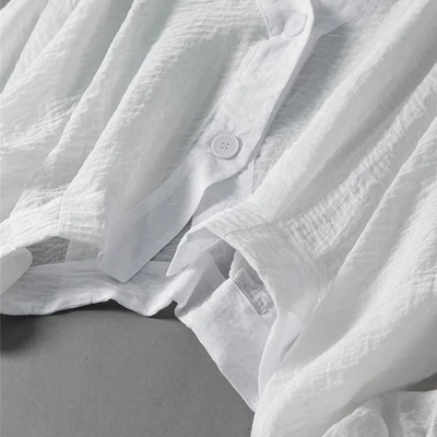 Women’s White Button-Up Lantern Sleeve Blouse