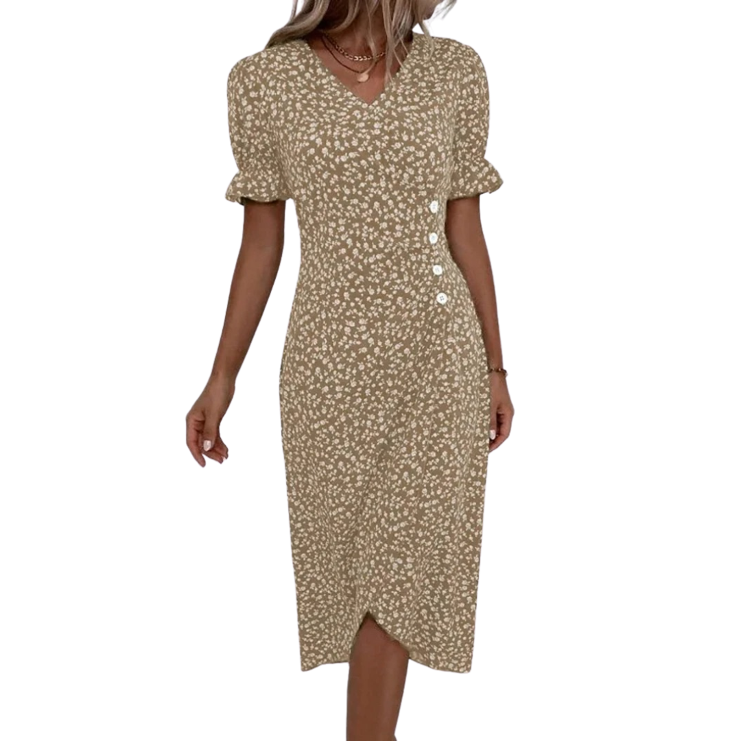 Women’s Floral V-Neck Button Wrap Dress