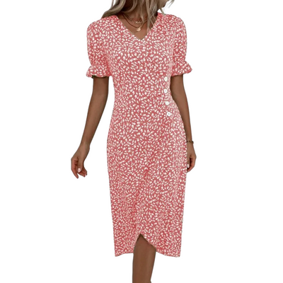 Women’s Floral V-Neck Button Wrap Dress