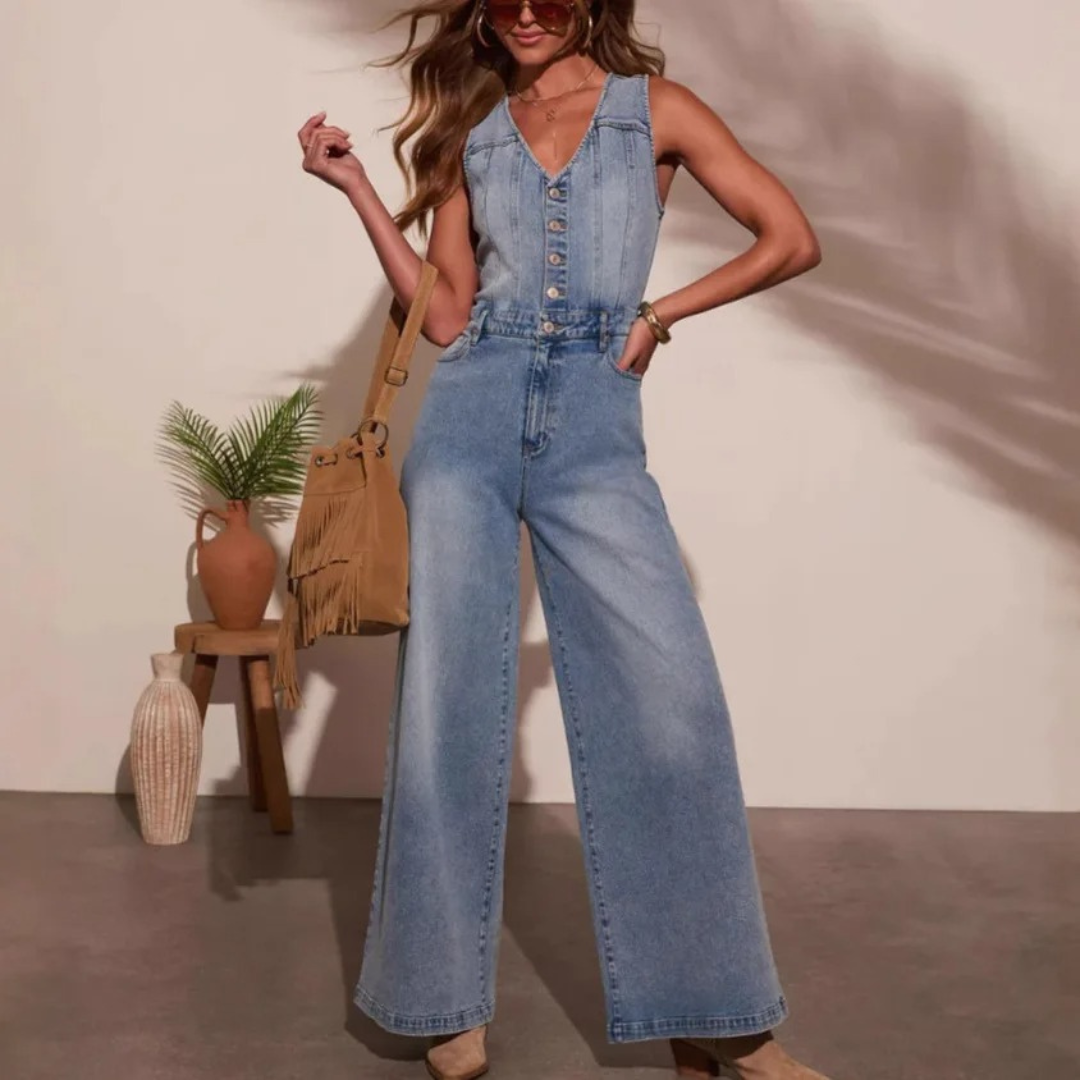 The Stella Wide-Leg Denim Jumpsuit