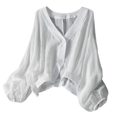 Women’s White Button-Up Lantern Sleeve Blouse