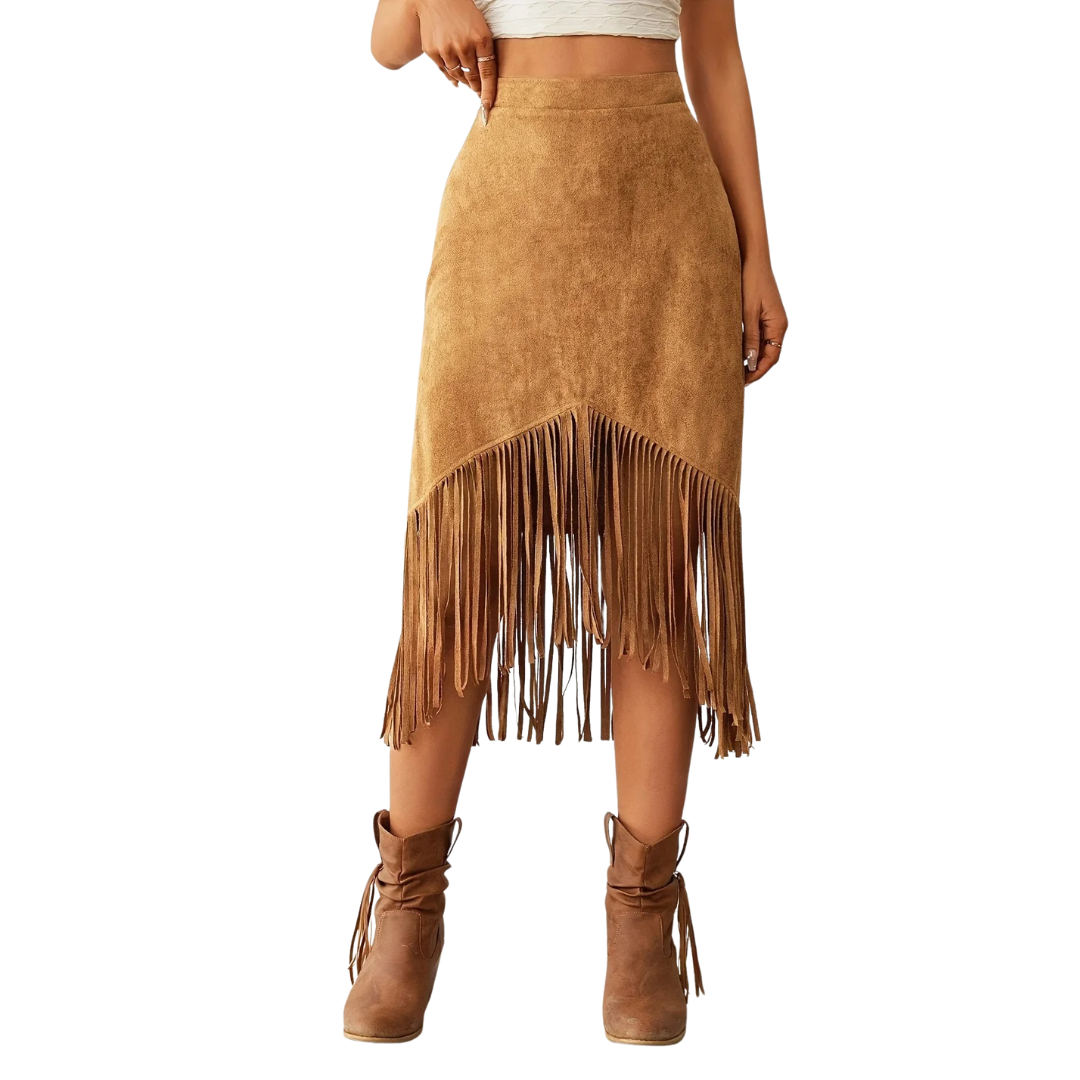 Women’s Suede Fringe Midi Skirt