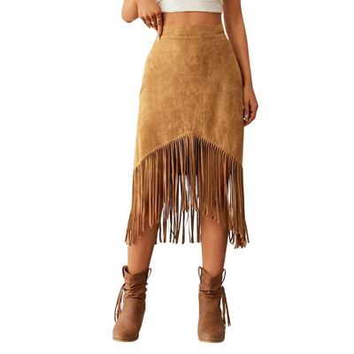 Women’s Suede Fringe Midi Skirt