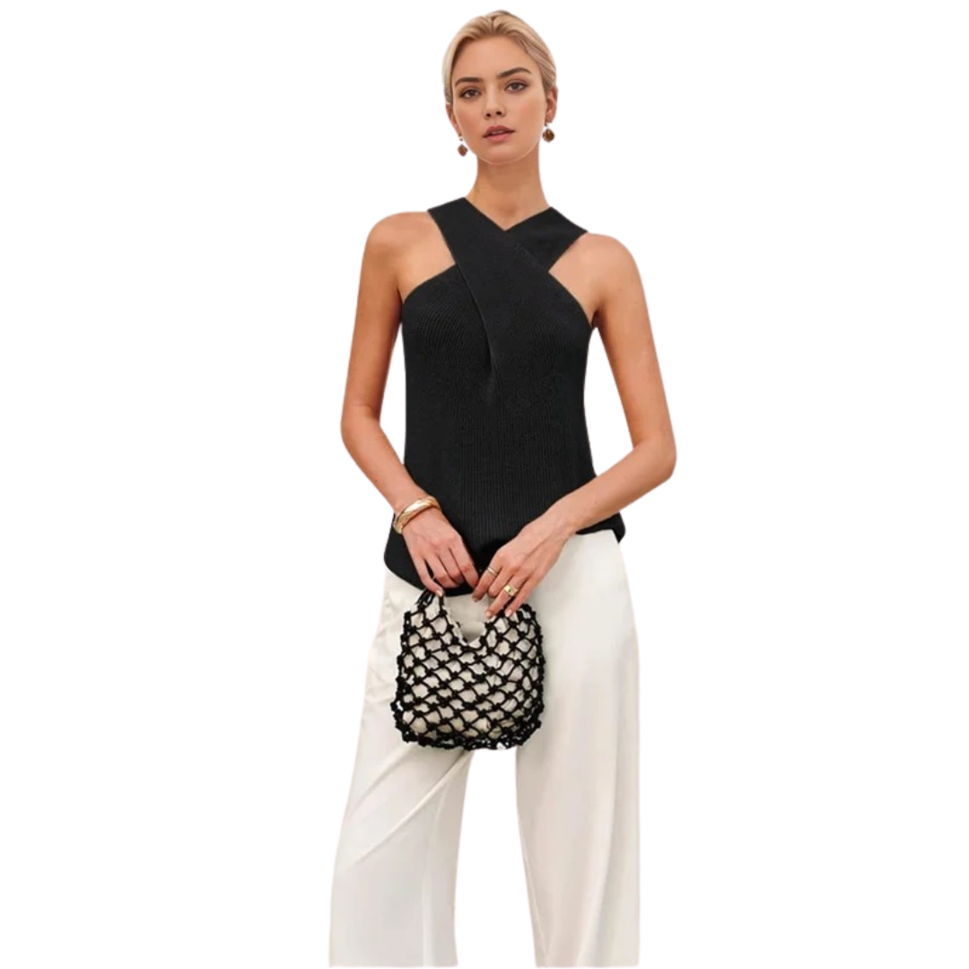 Women’s Elegant Cross-Neck Knit Top